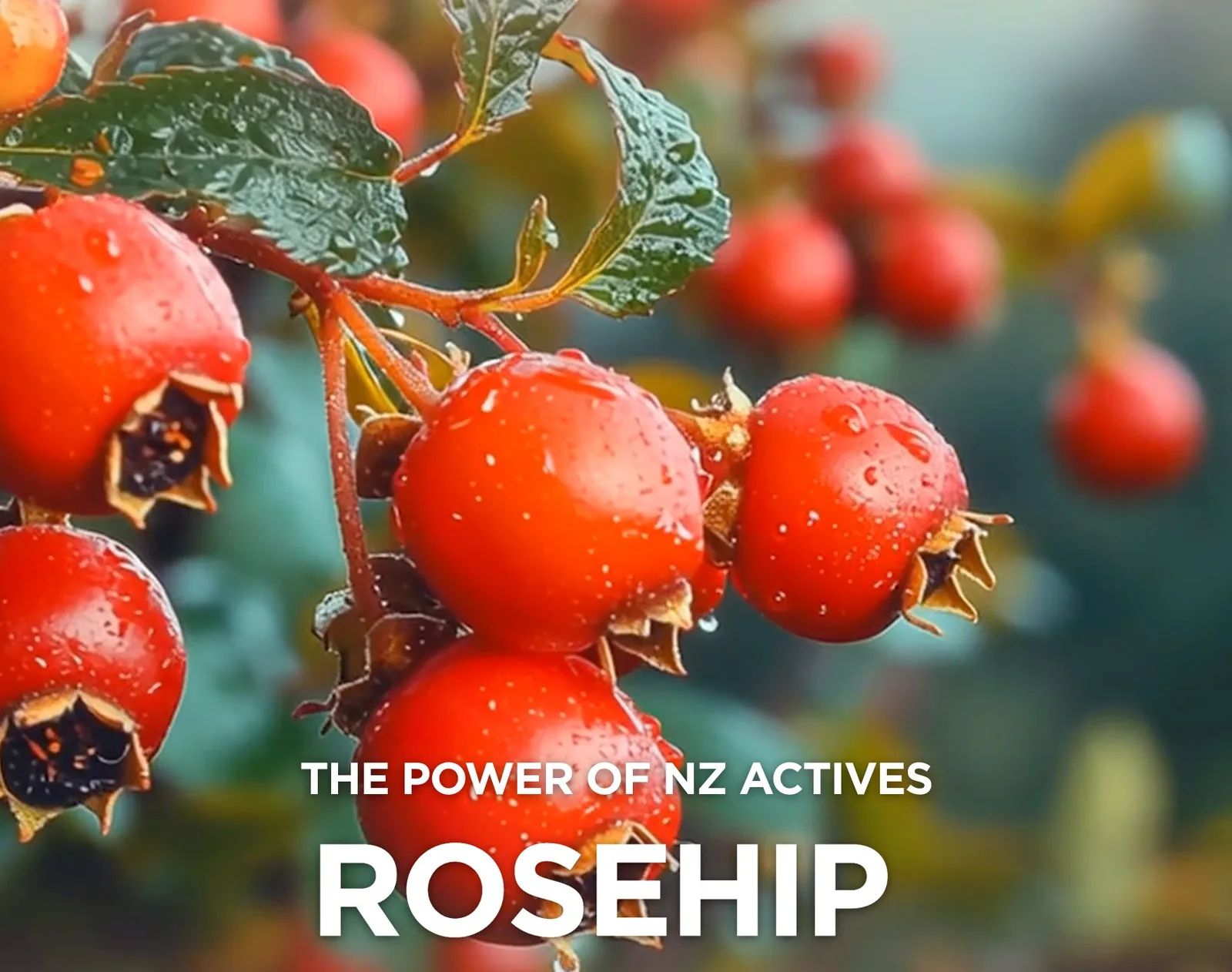 resh red rosehip berries on the branch, the botanical source of rosehip seed oil